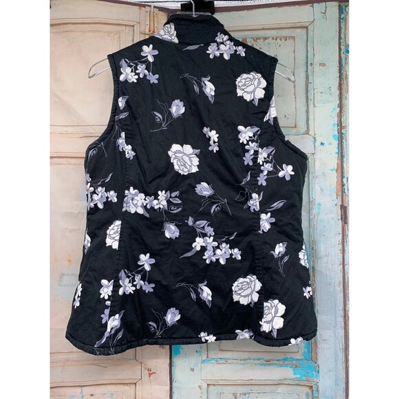 Jaannu Womans XL Reversible Puffer Vest Black / BLK / WHT Flowers Pockets - Picture 12 of 14